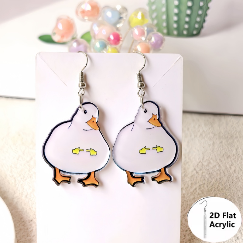 Handmade Shiny Acrylic Duck Statement Earrings